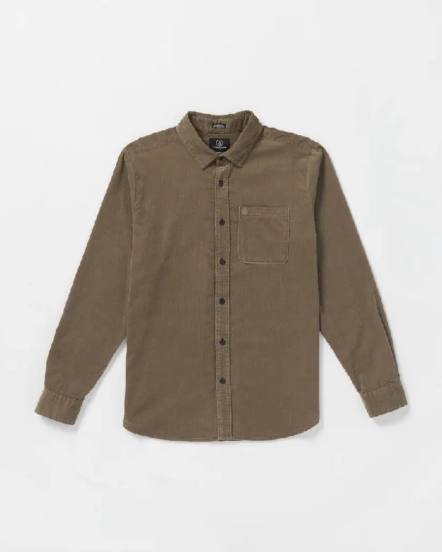 surfboards with great rail-to-rail control-Volcom Zander Long Sleeve Corduroy Shirt - Teak