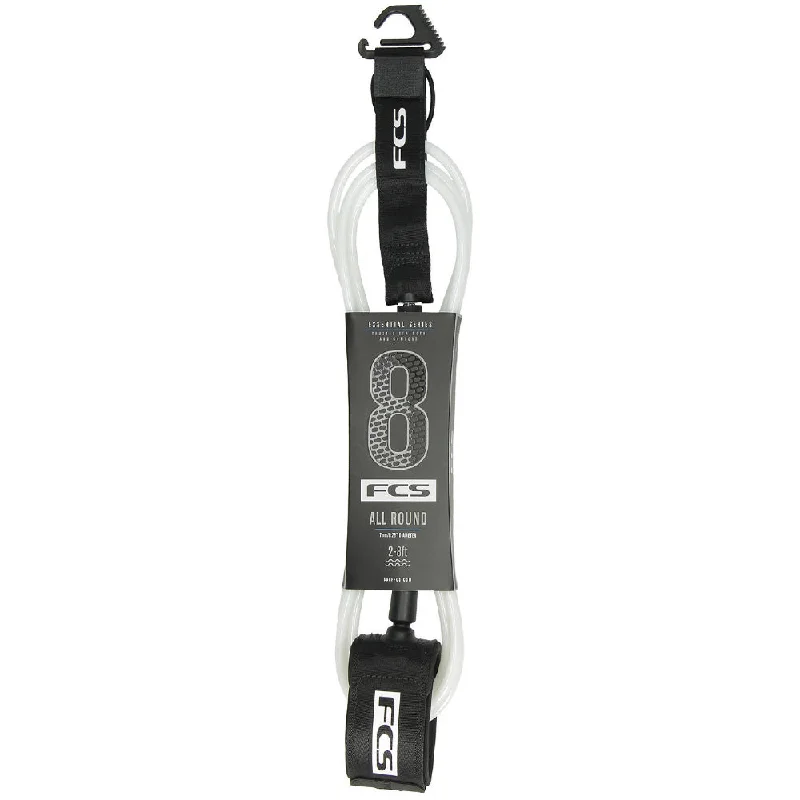 FCS All Round Essential 8ft Surfboard Leash - White & Black