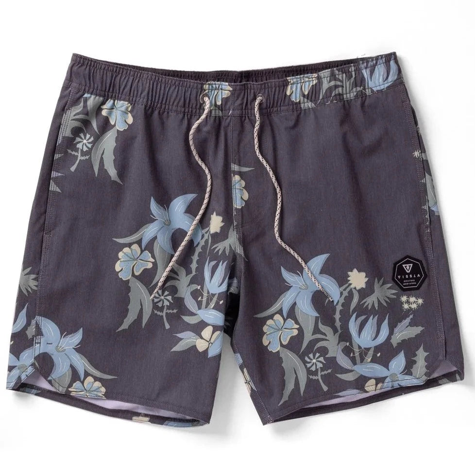 wetsuits for warmer water conditions-Vissla Eco-lastic 16.5"  Hibiscus Haze BoardShorts- Graphite