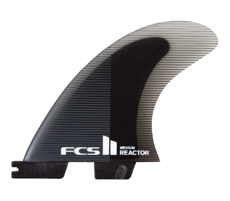 durable surfwear for long sessions-FCS 2 Reactor PC Tri-Fin Set Charcoal-Black L