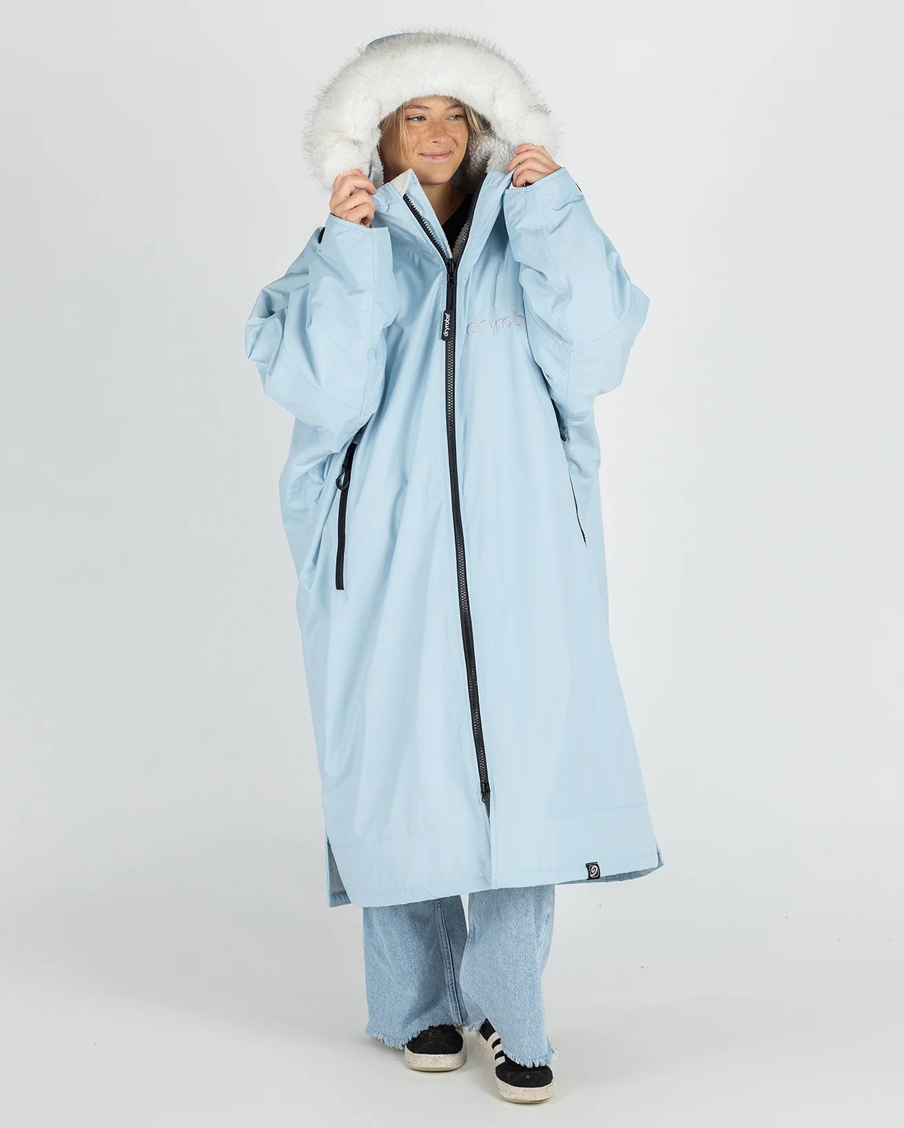 sun-protective surf clothing-Dryrobe Advance Alpine Range Long Sleeve Change Coat - Ice Blue