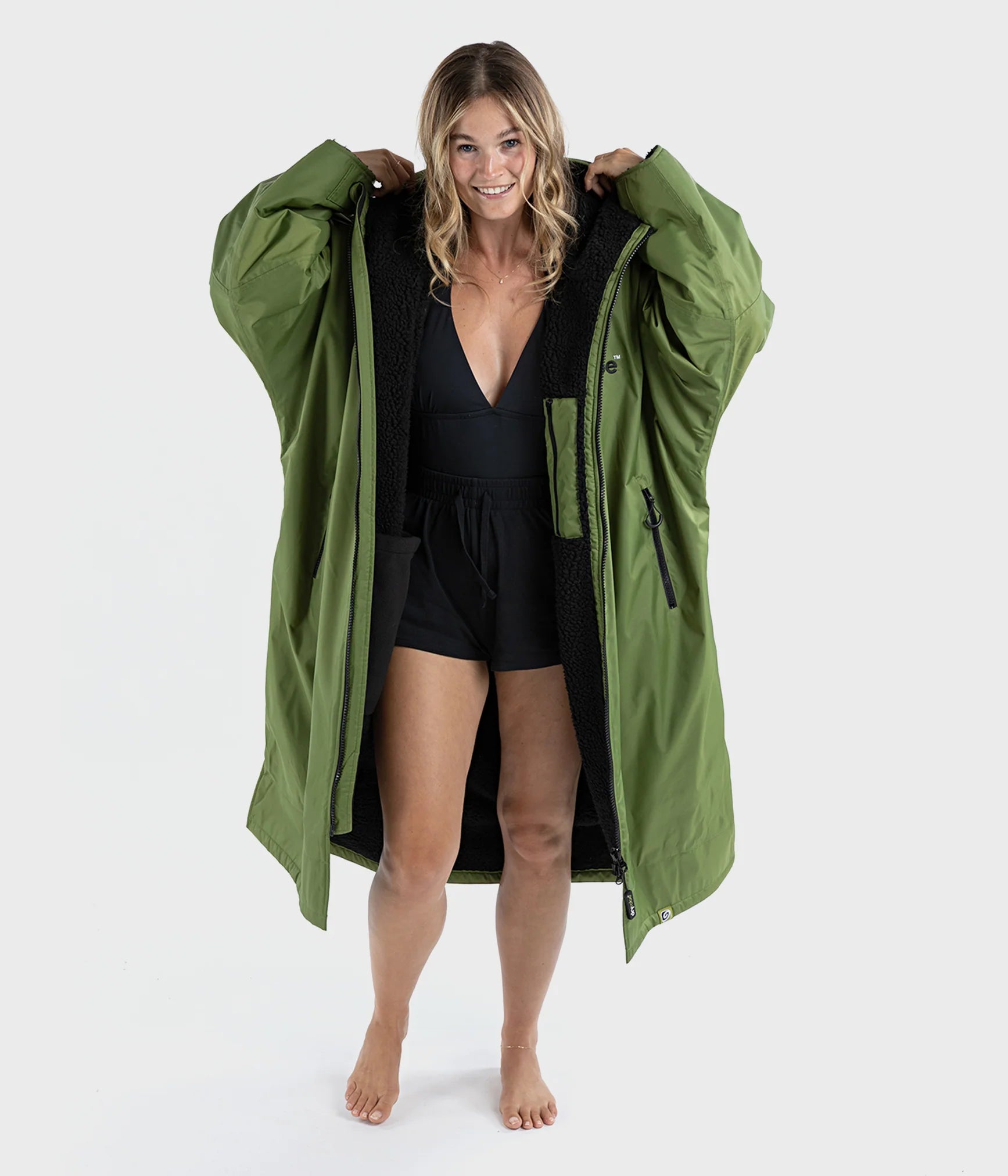 comfortable surf socks for long paddling-Dryrobe Advance Long Sleeve Change Coat - Dark Green & Black