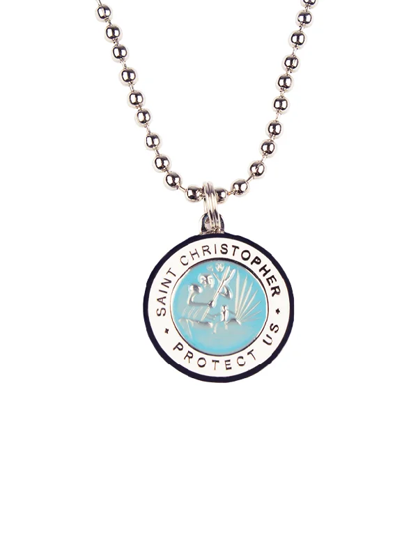 best surfwear for tropical climates-St. Christopher Necklace - Baby Blue/ White