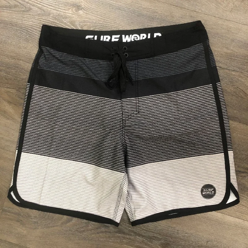 comfortable surf rash guards-Surf World Deep Drop Boardshorts -The Surf World Collection - Black White