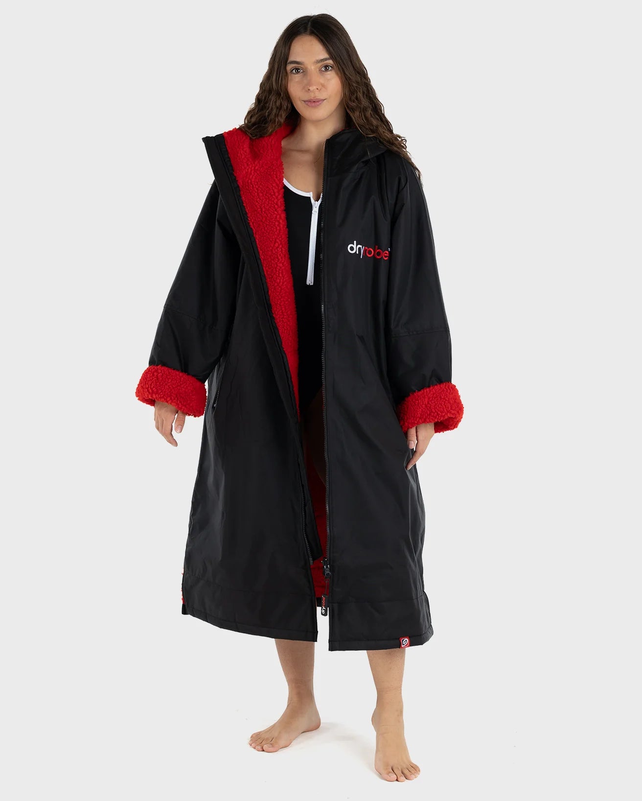 high-quality surf clothing brands-Dryrobe Advance Long Sleeve Change Coat - Black & Red