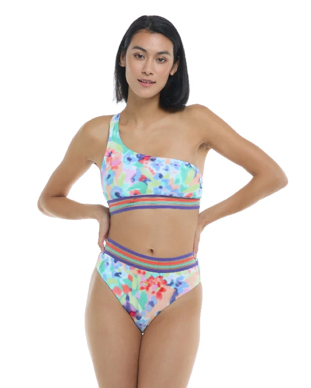 surf jackets for wind protection-Posy Malia One-Shoulder Swim Top  - Multi