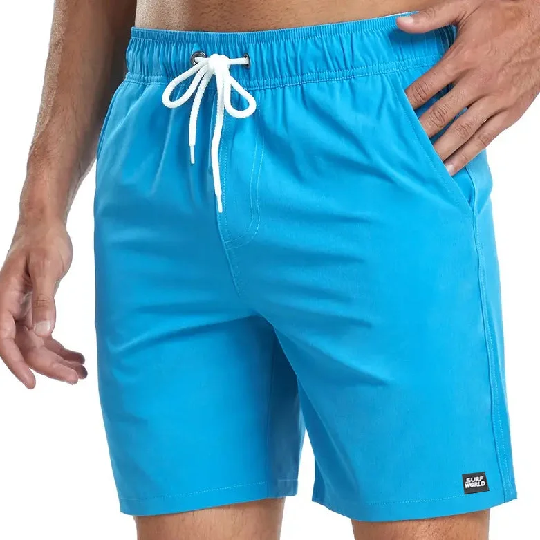 surf shorts with quick-dry fabric-Surf World Elastic Solid Swim / Surf Shorts - Turq Blue