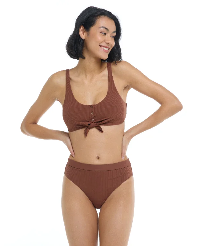 surf clothing for summer beach days-Ibiza Kate Tie-Front Tank Swim Top - Brown