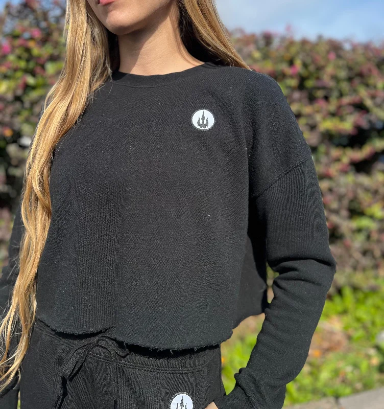 surfboards for quick wave entry-WBZ Indy Fleece Crop Top Sweatshirt Black