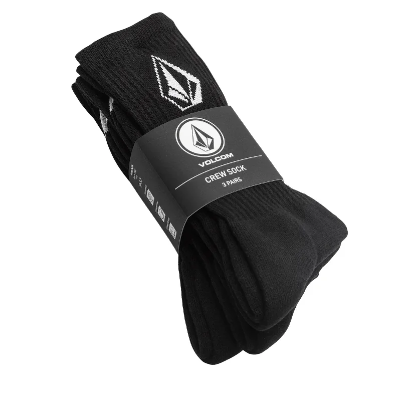 best surf clothing for women-Volcom Full Stone 3-Pack Men's Crew Socks - Black