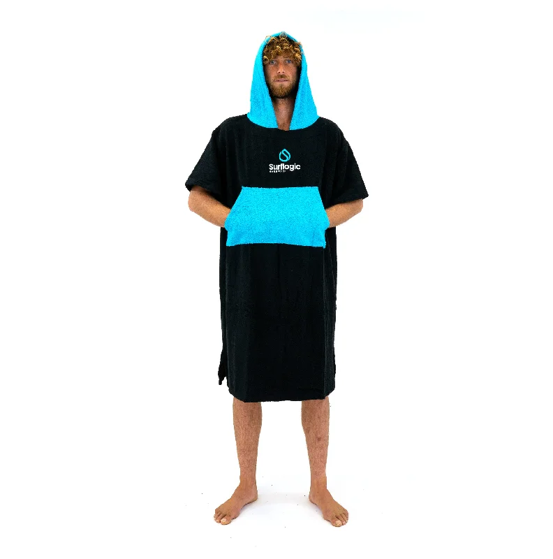 wetsuits for warmer water conditions-Surflogic Black & Cyan Surf Poncho