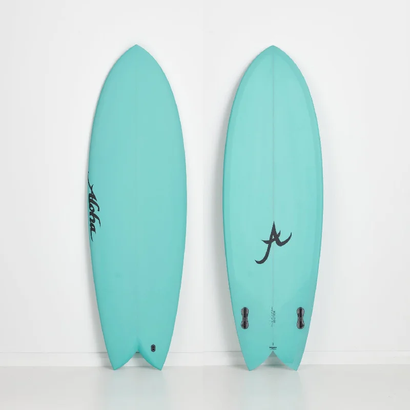 surfboards with minimal drag for speed-ALOHA KEEL TWIN FISH PU 5'8" FUTURES AQUA