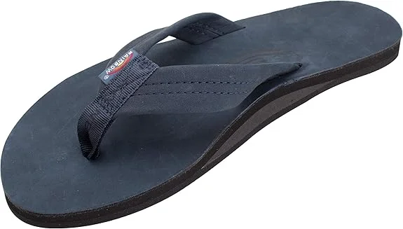 Rainbow Men's Black Leather Sandals Premier Single Layer - Black