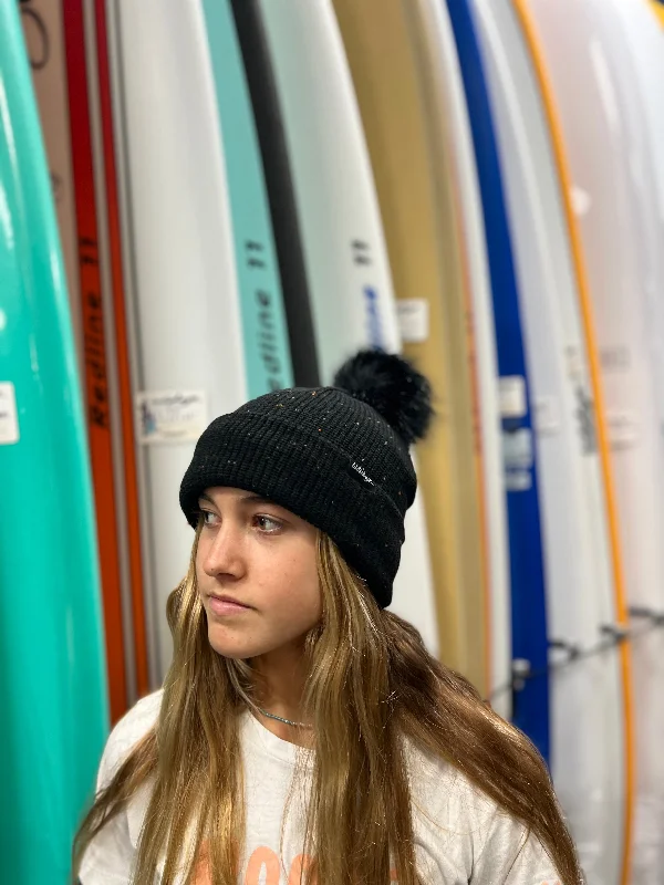 surfboards for advanced surf techniques-WBZ Montage Pom Beanie Black