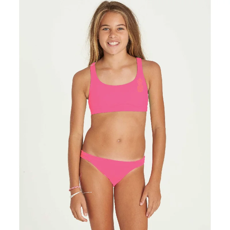 breathable surf clothes for hot weather-Billabong Girls Sol Searcher Tank Swim Set Tahiti Pink