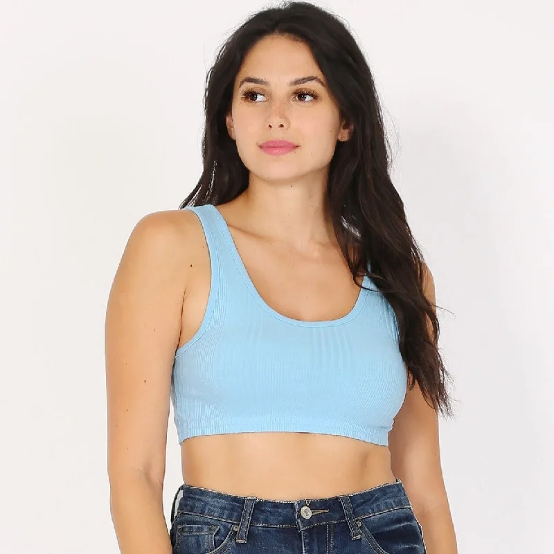 comfortable surf socks for long paddling-Surf World - Variegated Rib Crop Bra Tank Top - Scoop neck