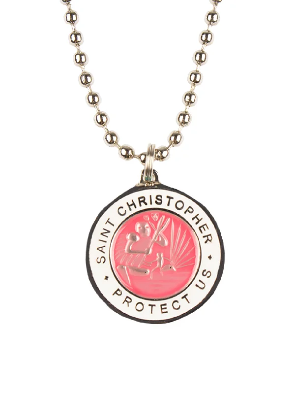 surf rash guards with UV protection-St. Christopher Necklace - Hot Pink/ White