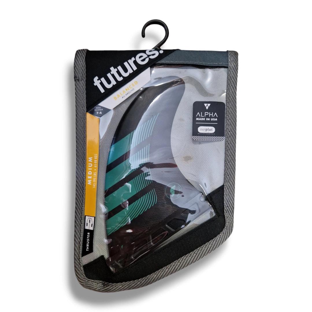 Futures F6 Alpha Size Medium Teal Carbon Thruster Fin Set