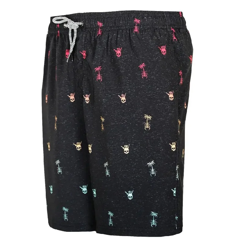 affordable surf gear for beginners-Surf World Shaka Skulls Volley Trunks - Black Heather 18"