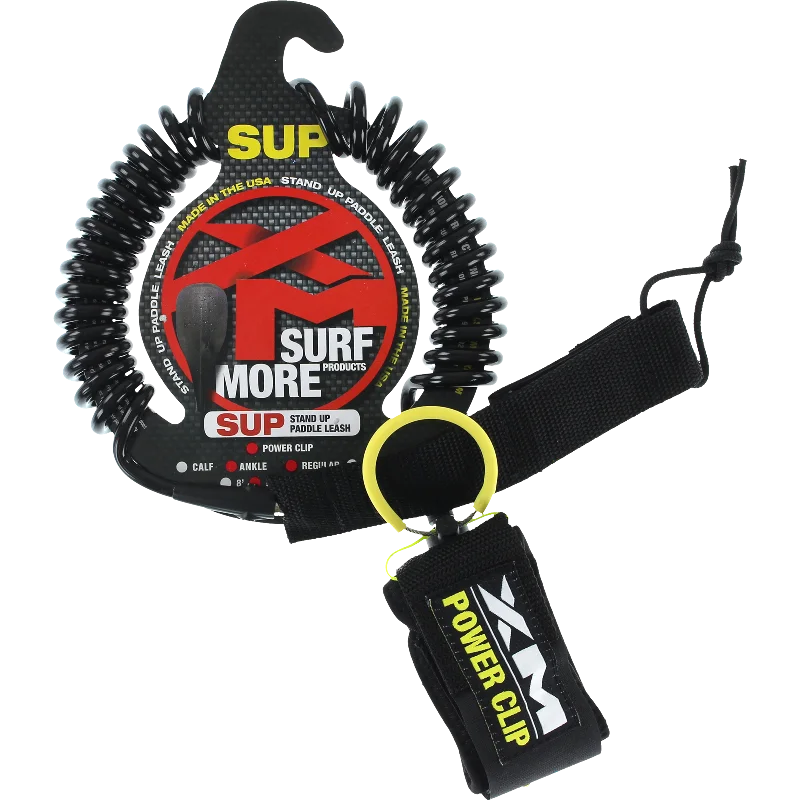 Surf More xM Sup Power-Clip Coiled Reg Ankle Leash 10' Black