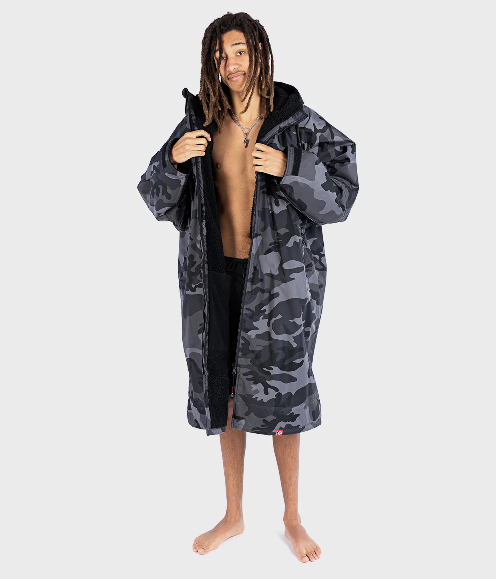 surf tanks for easy movement-Dryrobe Advance Long Sleeve Change Coat - Black Camo & Black