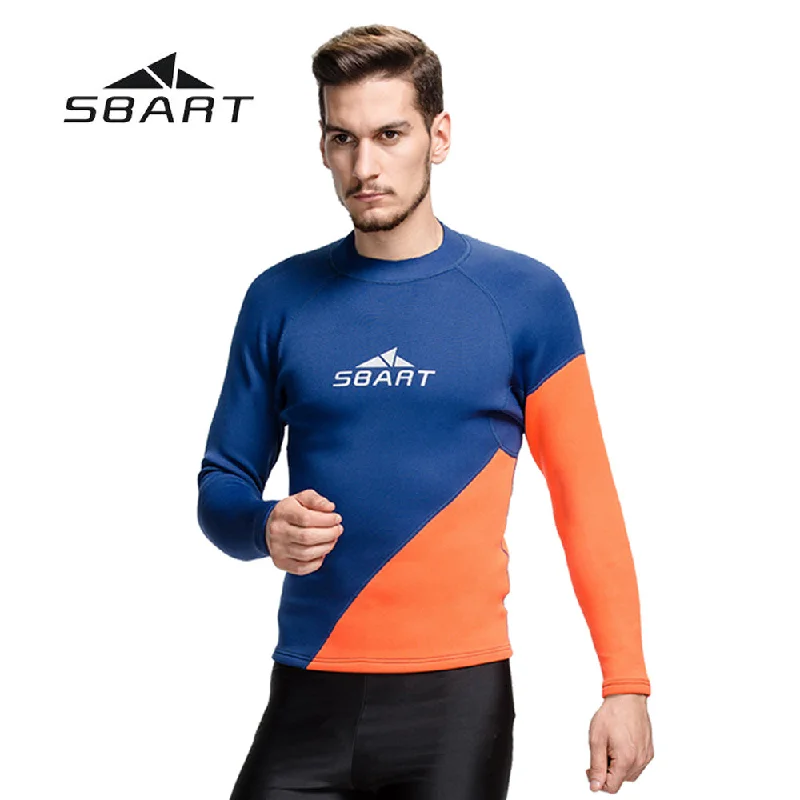 SBART 2mm Neoprene Men Scuba Diving Kite Surfing Wetsuit Long Sleeve Tops& T-Shirt Swimming Snorkeling Rash Guard Beach Swimwear