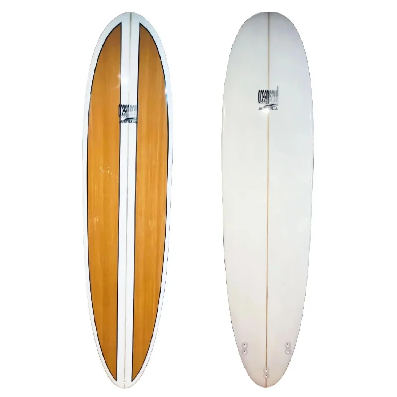 surfboards with adjustable footstraps for control-9'0 Longboard Woodgrain Surfboard- CLICK AND COLLECT ONLY