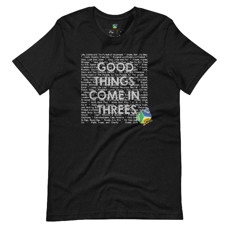 women’s surf swimwear for style and comfort-SSBJJ "Good things come in threes" Short-Sleeve T-Shirt (Made in USA)