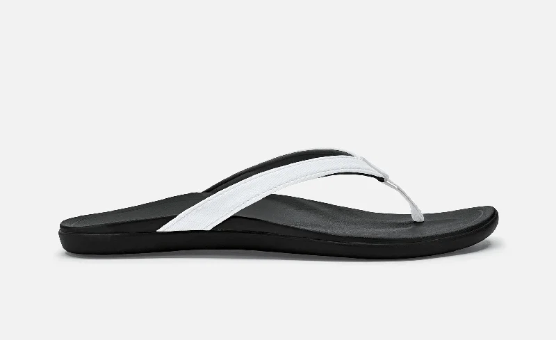 Olukai Ho'opio Women's Sandals - White / Onyx Black