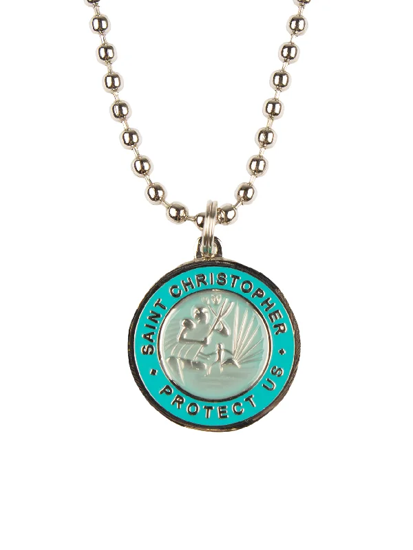 sun-protective surf clothing-St. Christopher Necklace - Baby Blue/ Turquoise