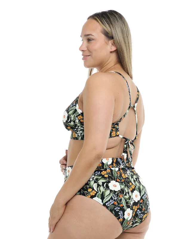 quick-drying surf clothing-Inflorescence Plus-Size Woodstock Bikini Bottom - Black